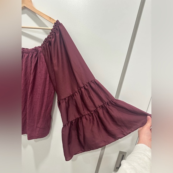 Anthropologie Burgundy Ruffle Blouse - Picture 4 of 6